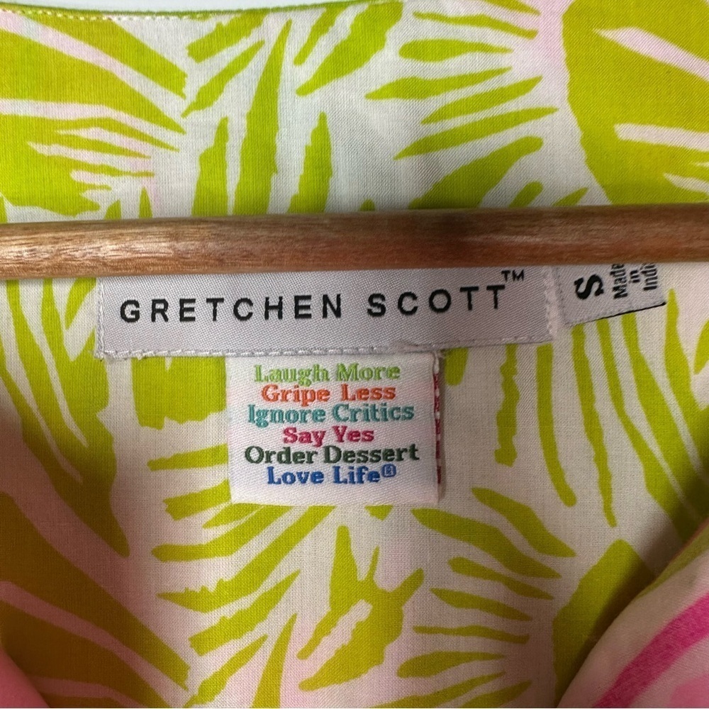 Gretchen Scott Designs Split Neck Tunic Pink/Lime Print Size Small - Picture 5 of 7